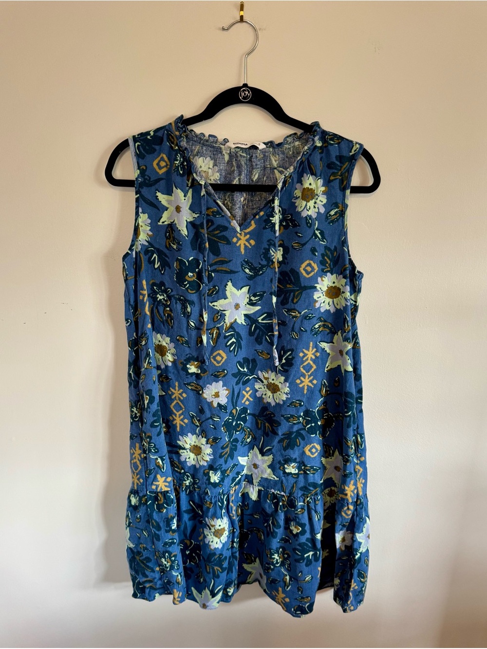 Sonoma Blue Floral Sleeveless Linen Blend Mini Dress